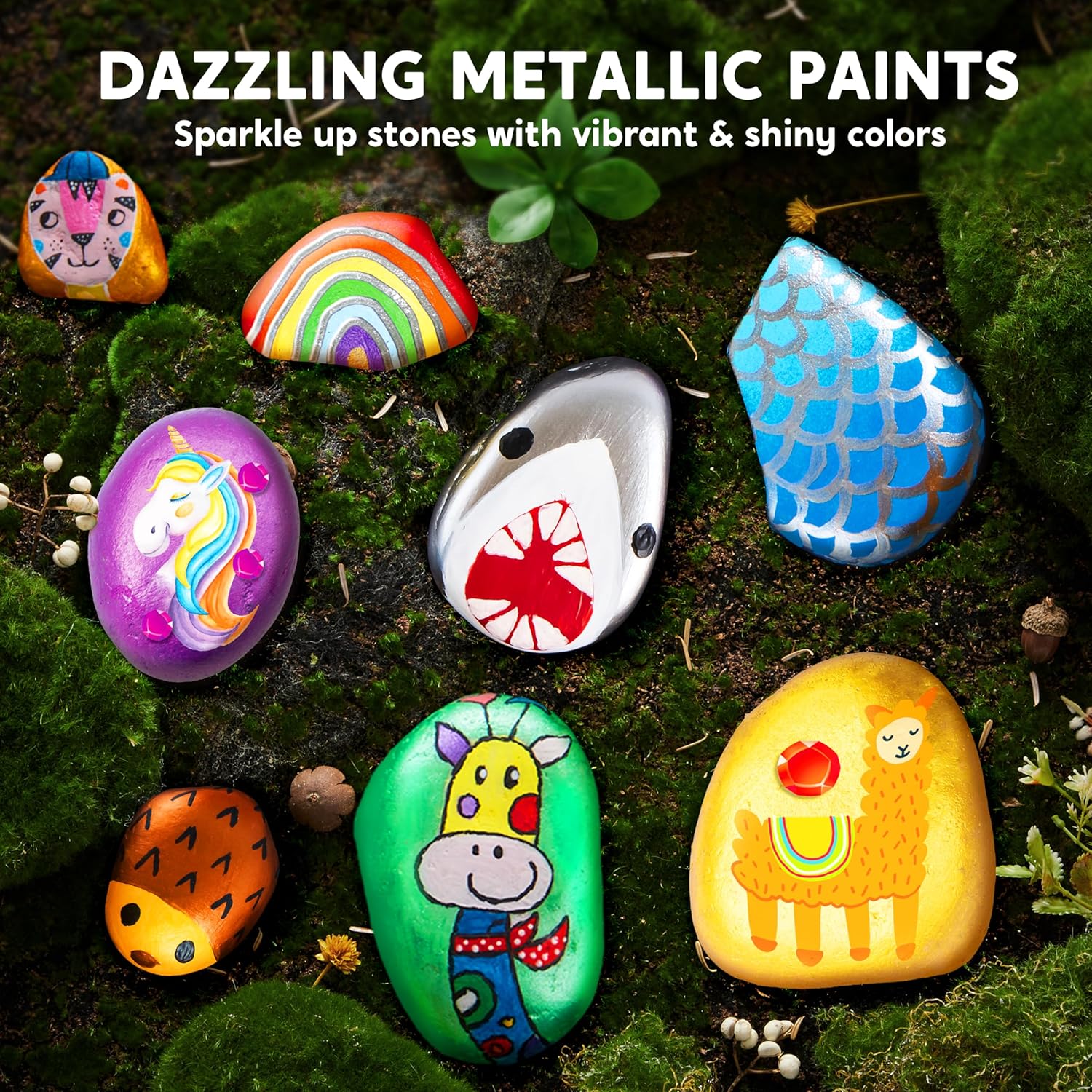 JOYIN Rock Painting Kit for Kids, Arts and Crafts for Girls & Boys Ages 6-12, DIY Supplies for Painting Rocks, Easter Craft Kits Art Set, Toddler Birthday Christmas Presents, Family Indoor Activity